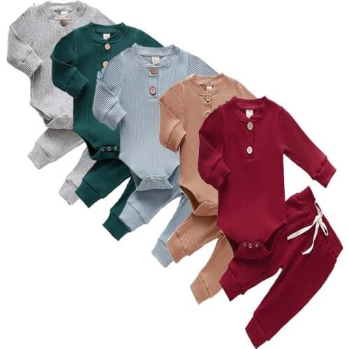Baby Girl New Autumn Clothes Infant Newborn Baby Girls Boys Knitted Ribbed Solid Bodysuit+elastic Pants Baby Clothes Outfits Set