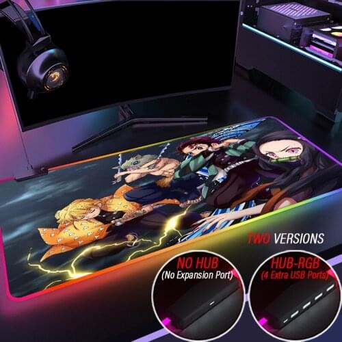 Kamado Tanjiro Large Gaming RGB Mousepad XL Gamer Mat Mouse Pad For Demon Slayer PC Computer Led Backlight XXL Keyboard Desk Mat