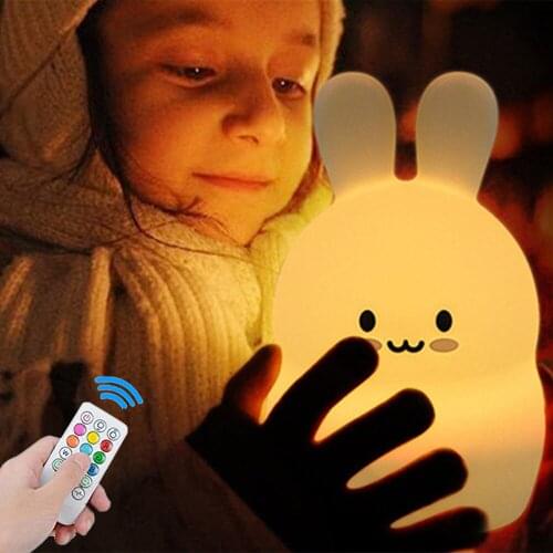 Rabbit LED Night Light Touch Sensor Remote Control 9 Colors Dimming Timer USB Rechargeable Silicone Bunny Lamp for Children Baby