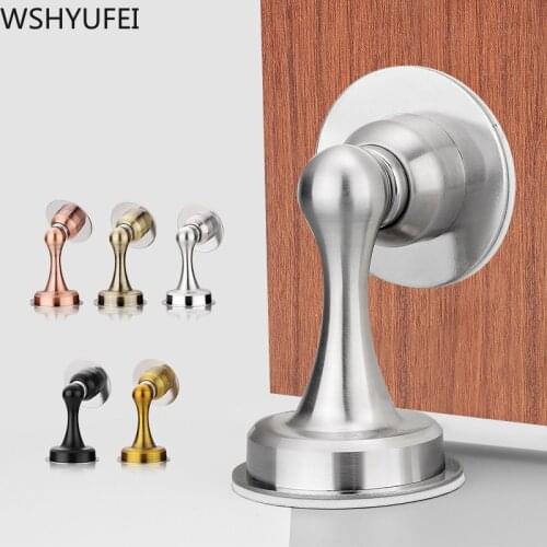 Stainless Steel Magnetic Door Stopper Home Bathroom Non Punching Sticker Hidden Door Holders Floor Mounted Nail-free Door Stops