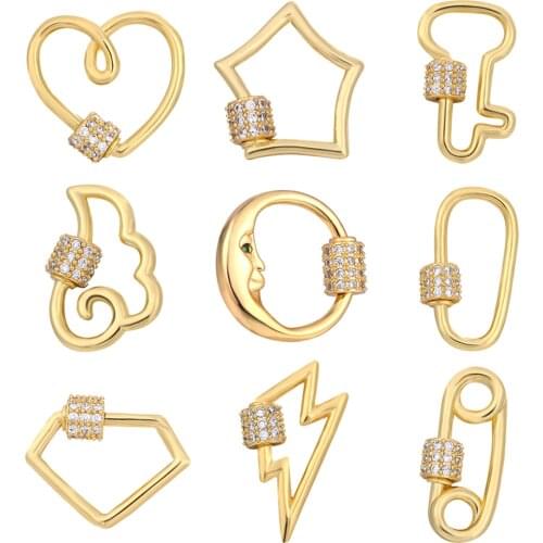 Small Copper Clasps Love Heart Diamond Moon Gold Plated Clasp For DIY Necklace Bracelets Accessories Handmade Jewelry Makings