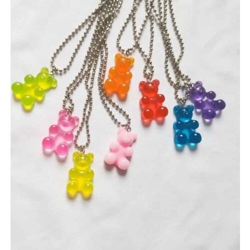 Multicolor Candy Color Pendant High Quality New Arrival Party Beautiful Necklace Animal Resin Gifts Hot Sale Transparent Bear