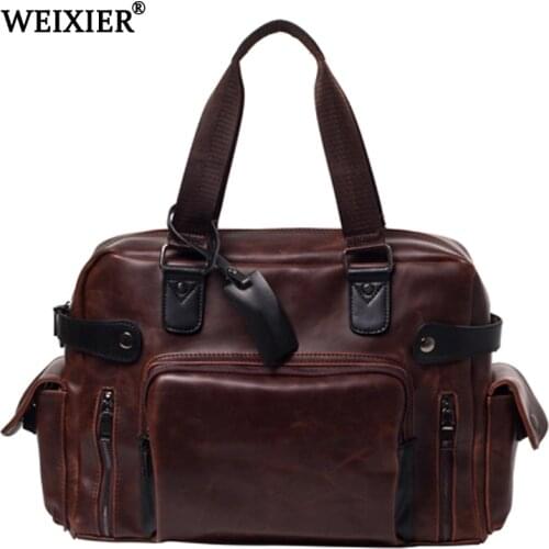 New Arrival WEIXIER Brand Casual Travel Bag Men Solid PU Leather Mens Shoulder Fashion Bag Waterproof Crossbody Bag For Men
