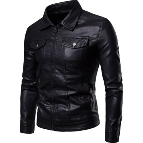 Leather Jackets Men New Autumn and Winter Mens Trend Lapel Jacket Three-dimensional Multi-pocket PU Washed Leather Men