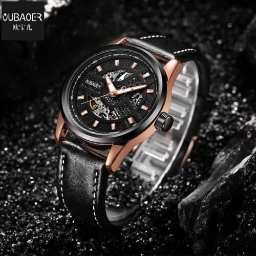 Fashion Mens Mechanical Watches Brand OUBAOER Leather Casual Business Watch Automatic Relogio Masculino erkek kol saati
