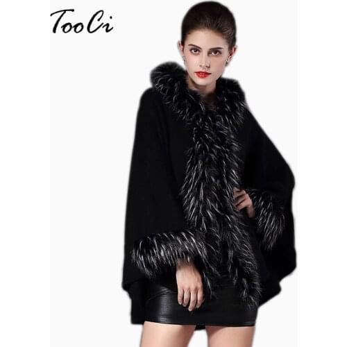 Hooded Coat Warm Faux Fur Cloak Long Knitted Poncho Cape Ponchos Wool Cashmere Sweater Cardigan For Women Spring High Quality