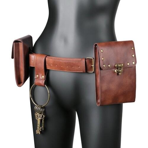 PU Leather Waist Bag Women Black Brown Retro Mechanical Phone Bags Female Outdoor Luxury Designer Rivet Purse Cartera Hombre