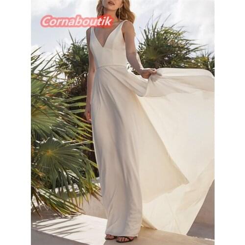 Simple Chiffon Beach Wedding Dress COR-002 V Neck V Back Plain Bridal Gowns Real Photos Custom Made Plus Size Vestido De Noiva