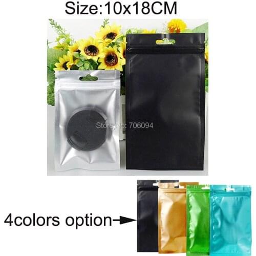 300PCS 10*18cm(3.94''*7.09'')Clear+Black Orange Blue Green Aluminum foil bag ziplock tea coffee packing bag with hanging hole