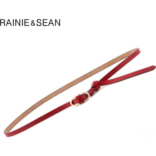RAINIE SEAN Thin Belts for Women Genuine Leather Ladies Belts for Dresses Knot Real Cowskin Fashion Female Strap Accessories