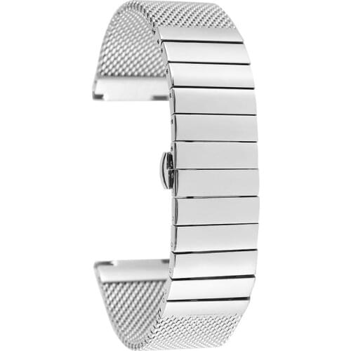 18MM 20MM 22MM 24MM Stainless Steel with Mesh Wristwatch Band Chic Durable Replacement Watch Band Butterfly Buckle Watches Strap