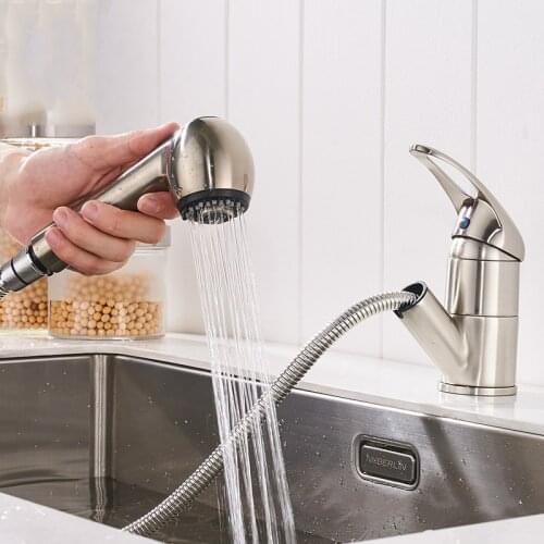 4 Colors Single Lever Kitchen Faucet Pull Out Sprayer Prep Kitchen Sink Faucet Pull Out Bar Sink Taps Polished Bathroom Faucet