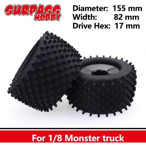 SURPASS HOBBY 2PCS 155MM 1/8 Monster Truck Tires Wheel Off-Road Drive 17mm Hex for RC Car Redcat HSP Kyosho Hobao Hongnor Team