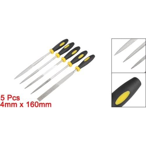 Uxcell Hot Sale 5Pcs Diamond Needle File Set with Rubber Handle, 5mm x 180mm ,4mm x 160mm ,3mm x 150mm