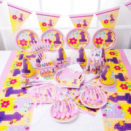 Baby Party Supplies Set 6 Servings 1 Year Old Flower Theme Birthday Party Supplies Set Baby Gift Girls Party Supplies