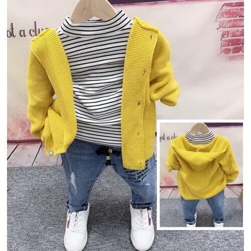 Spring Childrens Clothing Set Boys Hooded cardigan, striped T-shirt, jeans 3pcs Suits Sports Kids Clothes Fashion Baby Boys set