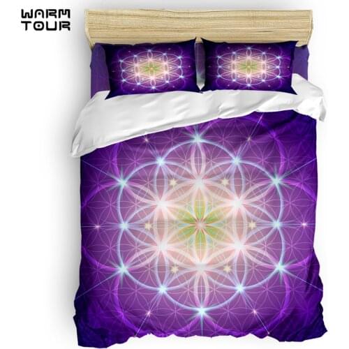 WARMTOUR Duvet Cover Purple Flower of Life Duvet Cover Set 4 Piece Bedding Set For Beds