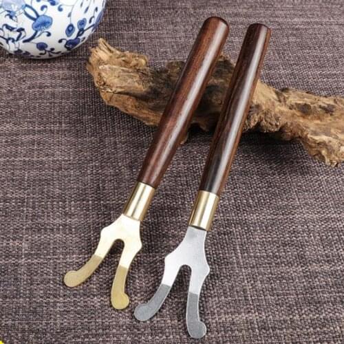 100pcsTea Clips fork with wooden handle For Cast Iron Teapot kung fu Tea Pot set Heat insulation Copper Coffee & Tea Tools NO141