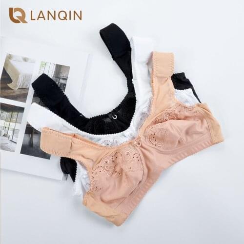 Womens Full Coverage Pretty Embroidery Wire Free Soft Cups Bra Wide Strap