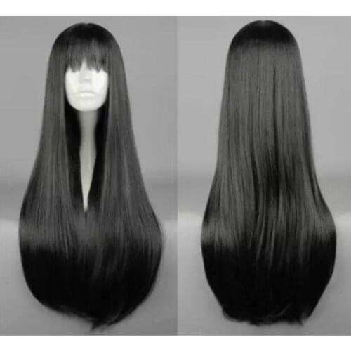 +01407@Q8+++Wigs Synthetic Long Straight Black Cosplay Anime Womens Party Wig Full