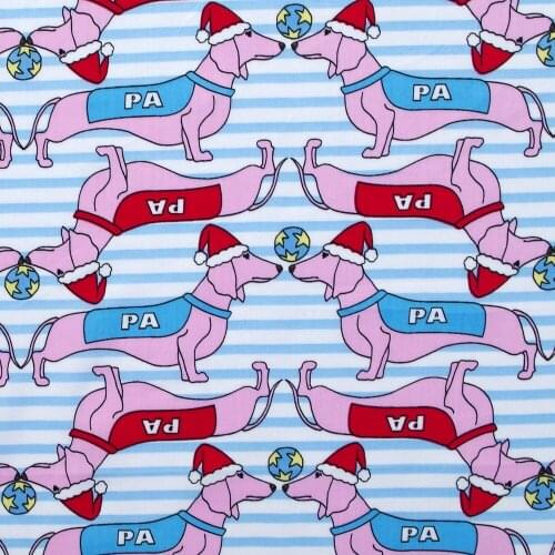 1 yard Dogs Printed Cotton Satin Fabric for sleepwear，soft and smooth fabric (width=140cm)