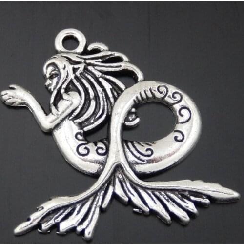 10pcs Silver Color Alloy Mermaid Charms Pendant Jewelry Making 29*28*3mm 50472