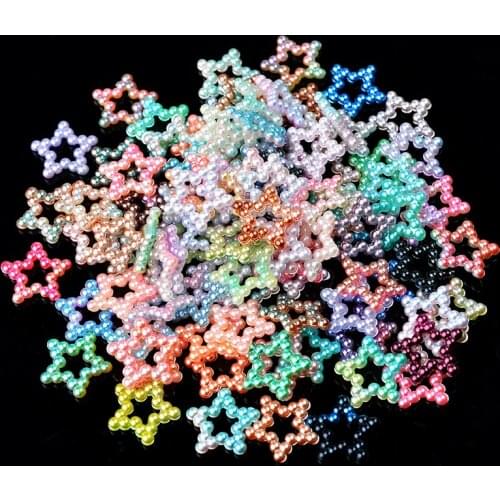 100pcs 11mm star Gradient Color Flatback Half Round Pearl Craft ABS Imitation Pearl Resin Scrapbook Beads DIY hair accessories