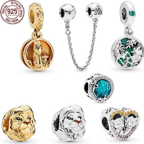 2019 NEW 100% 925 Sterling Silver Summer 1:1 Shine Gold Lion King Simba Charm Fit DIY Europe Women Original Bracelet Jewelry