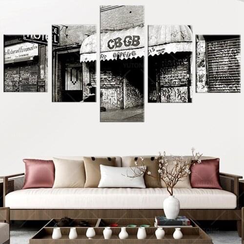 5 piece Posters and Prints Punk Rock Music Club&Venue NY CBGB wall Art Poster Canvas Painting Home Decor with frame