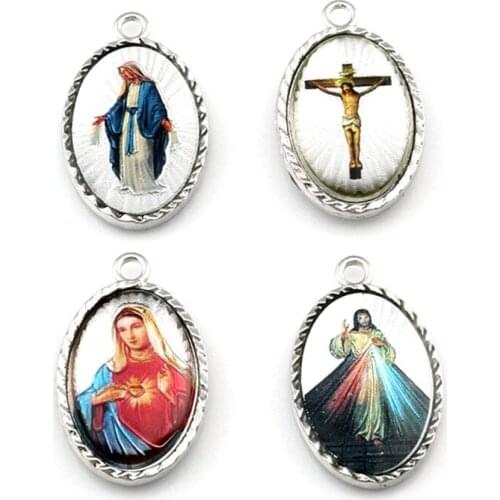 Oval Double sided Jesus Christ icon Alloy charm Pendants 50Pcs Fashion religion Jewelry DIY Fit Pendants Necklace 17.5x28.8mm