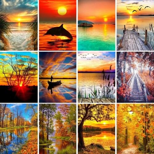 5D DIY Diamond Painting Landscape Sunset Rhinestone Picture Diamond Embroidery Cross Stitch Kit Art Mosaic Home Decoration Gift