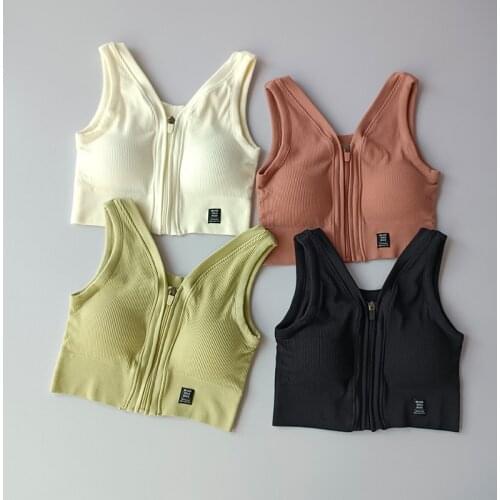 Seamless Women Yoga Sports Bra Crop Top Vest Fitness Shockproof Gathering Bra Quick Dry Running Gym Zipper Push Up Padded Tops
