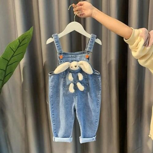 Childrens Suspender Jeans Little Girls Cartoon Bunny Doll Clothes Boys Girls Casual Denim Pants Jeans Korean Style Cute Jeans