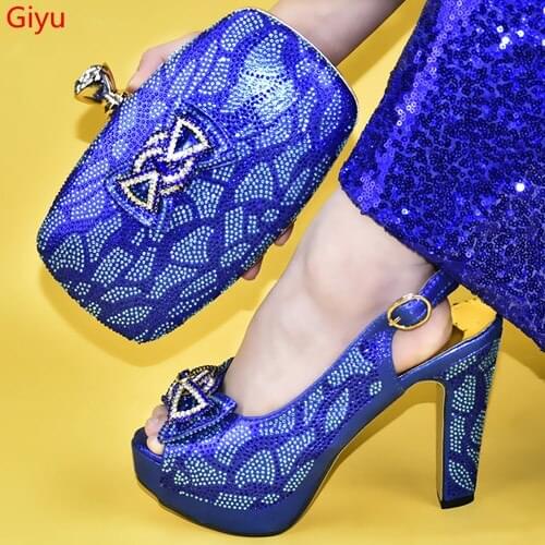 Doershow African Shoes And Bag Matching Set With blue Hot Selling Women Italian Shoes And Bag Set For Party Wedding! HYY1-10