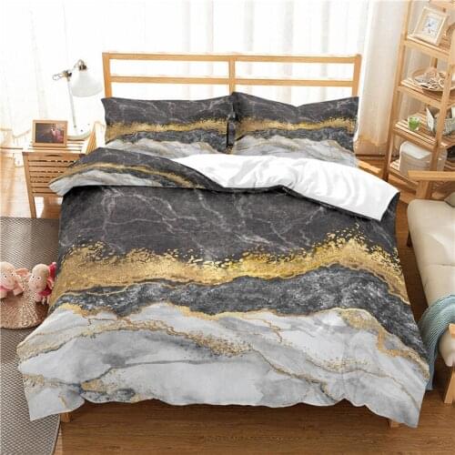 Home Living Luxury 3D Golden Marble Print 2/3Pcs Comfortable Duvet Cover PillowCase Bedding Sets Queen and King EU/US/AU Size