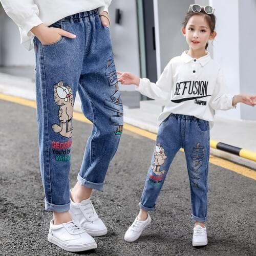 Girls jeans spring and autumn 2020 new casual loose trousers girls foreign autumn childrens pants