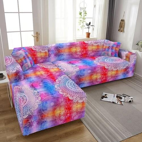 Mandala Elastic Sofa Covers for Living Room L Shape Sofa Need Buy 2 Pieces Stretch Corner Couch Cover Bohemian Slipcovers