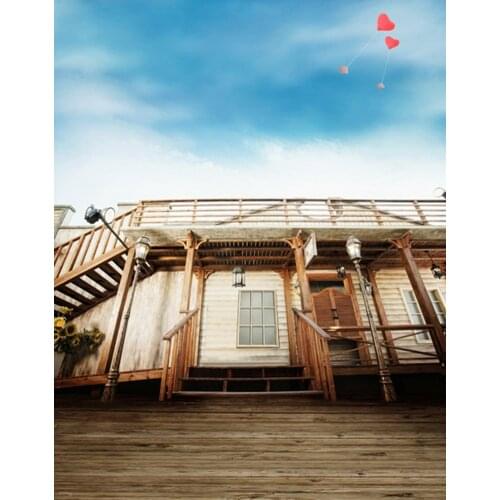 5x7ft Wooden House Red Heart Photography Backdrops Photo Props Studio Background