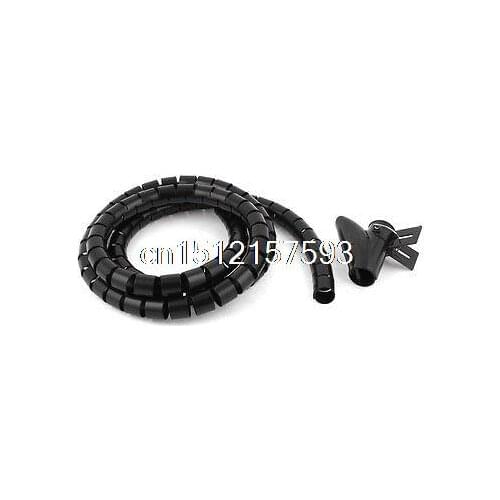 Flexible Spiral Tube Cable Wire Wrap PC Cord Management w Clip 1.5M 5Ft Black