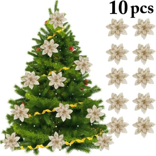 10Pcs/Set Christmas Flowers Artificial Flowers Merry Christmas Tree Decorations For Home Xmas Ornaments New Year Party Decor