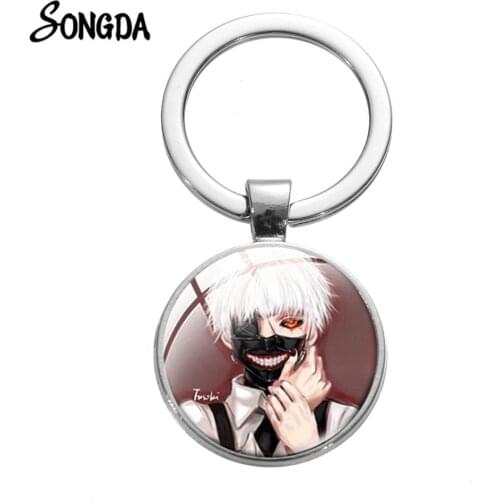 Classic Tokyo Ghoul Kaneki Ken Keychain Cosplay Jewelry Anime Poster 3D Print Glass Cabochon Key Chain Car Bag Charm Accessories