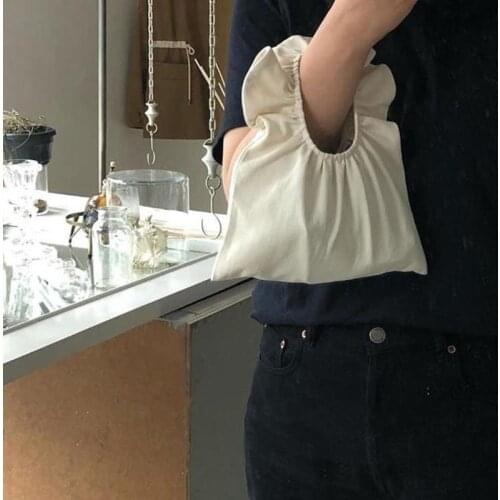 Korean Version of Folds Ruffled One-shoulder Canvas Hand Bag Mini Dumpling Bag Fashion Trend
