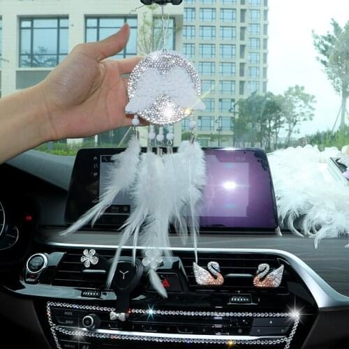 Handmade Dream Catcher Car Pendant Ornaments Hanging Mirror Rearview Dream Capture Bling Auto Interior Accessories Girls Women