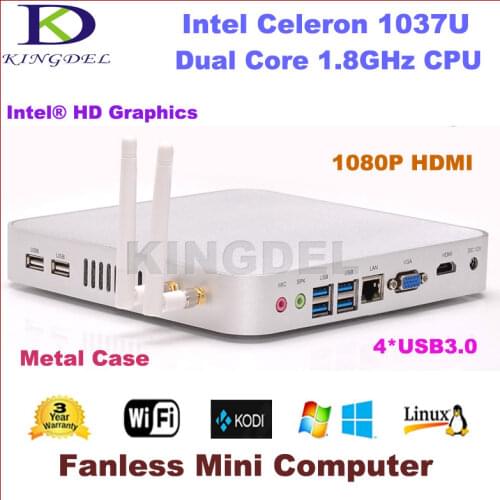 Fanless 1080P Mini PC Thin Client Installed 4GB RAM 1TB HDD CPU Intel Celeron Dual Core 1.8GHz VGA USB 3.0 Port Metal Case
