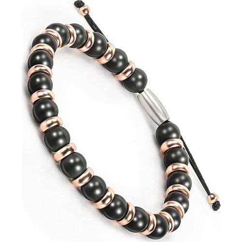 Fashion Bracelet Men Natural Black Onyx Beads Bracelet for Women&Mens Hematite Energy Jewelry