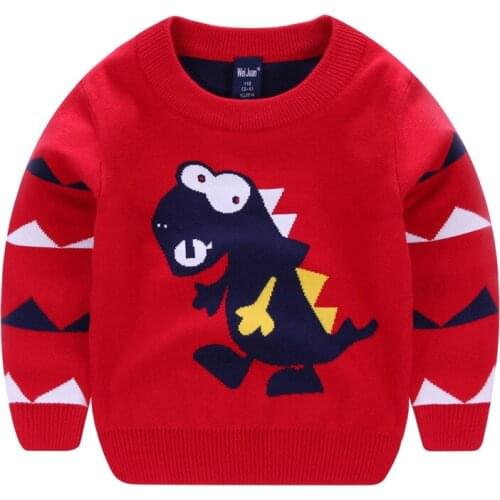 Fashion Spring and Autumn Boys' Dinosaur Sweater Thickened Warm Cartoon Pattern Kids Winter Clothes