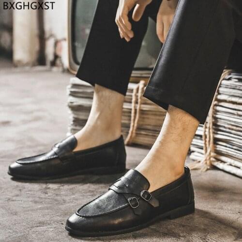 Italian Mens Dress Shoes Loafers Double Monk Strap Shoes for Men 2021 Black Business Shoes Men Chaussure Homme Zapatos De Hombre