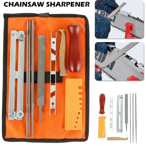 10 Pcs/set Professional Chainsaw Chain Sharpening Tool Kit Hardwood Handle Round/Flat File Guide Bar File Sharpener Tools