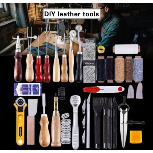 Craft Leather Tools Kit Hand Sewing Stitching Punch Carving Work Saddle Leather craft Accessories DIY leather tools