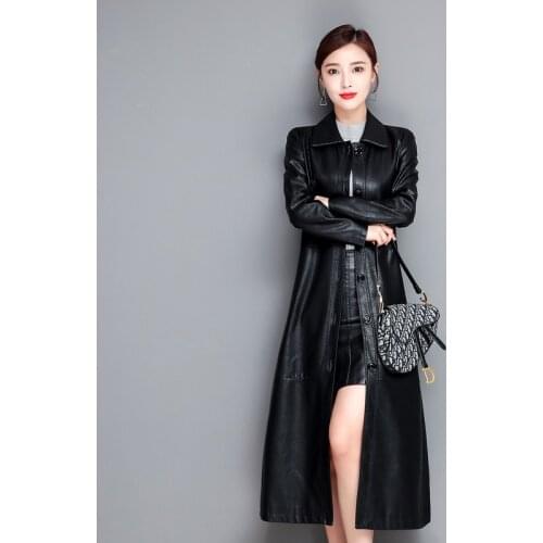 2021 Spring New Style Women Genuine Leather Jacket Female Mid-length Korean Slim Fit Sheepskin Trench Coat Trendy Windbreaker